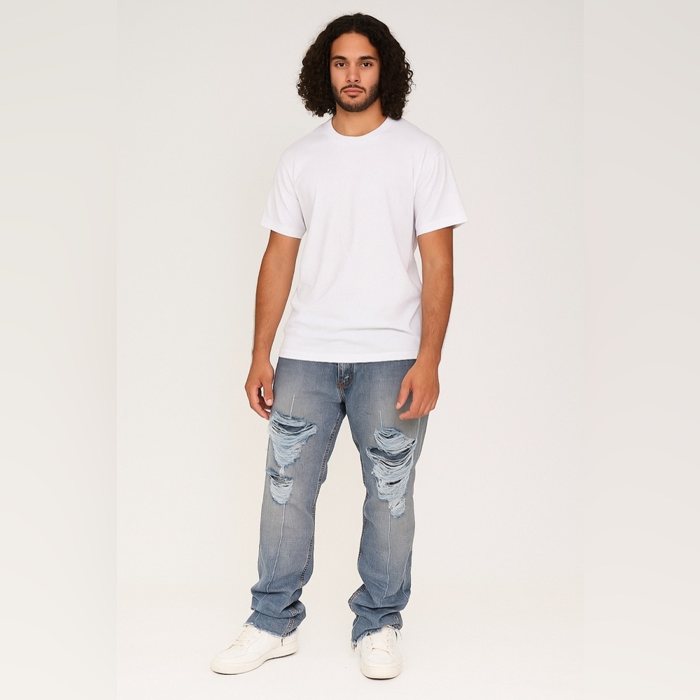Rocawear Jeans Mens Vntg Baggy Hip Hop Skater Y2K Wide Leg Thrashed Distressed‎ - Picture 2 of 12